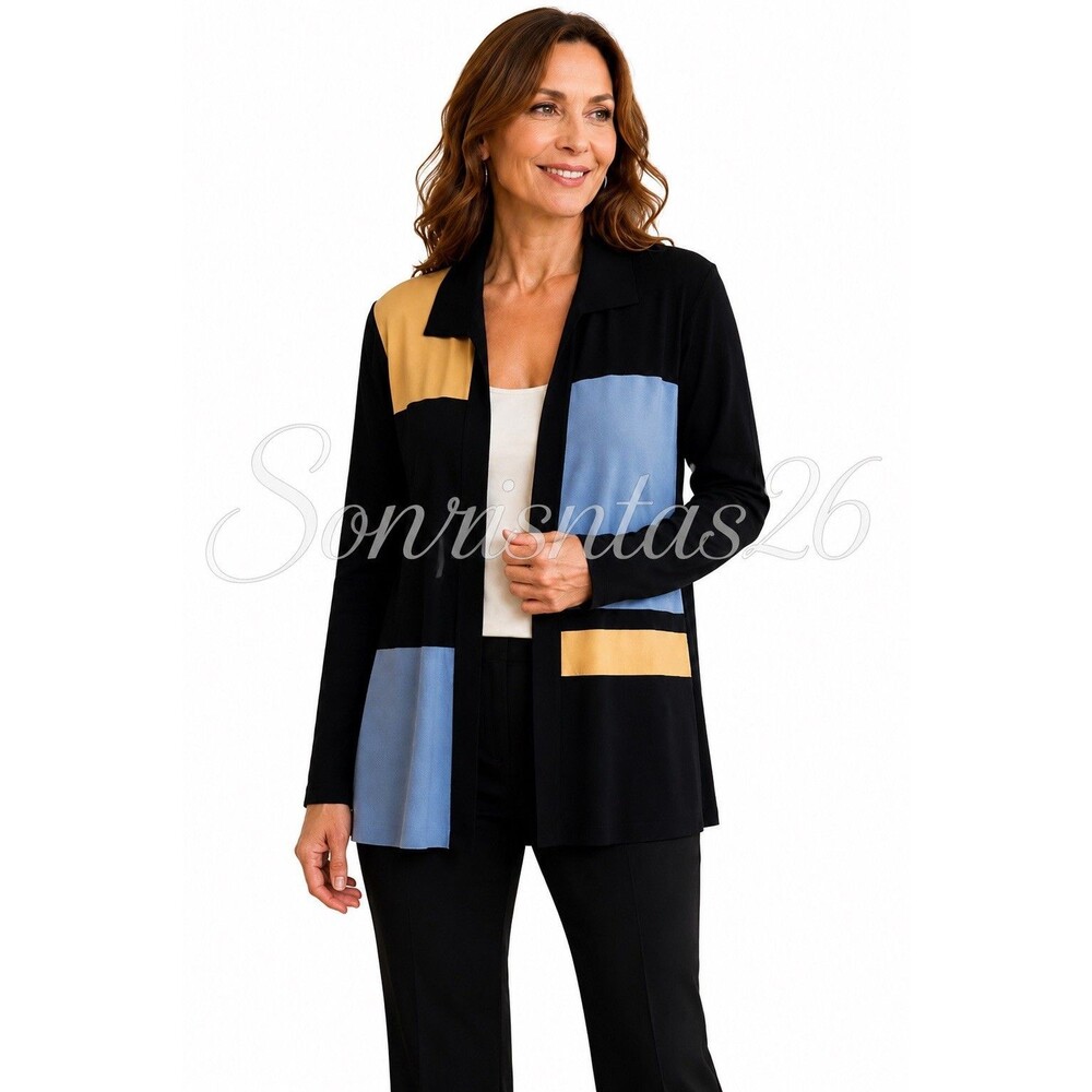 Misook Colorblock Open Front Cardigan Sweater Jacket Quiet Luxury Office core
